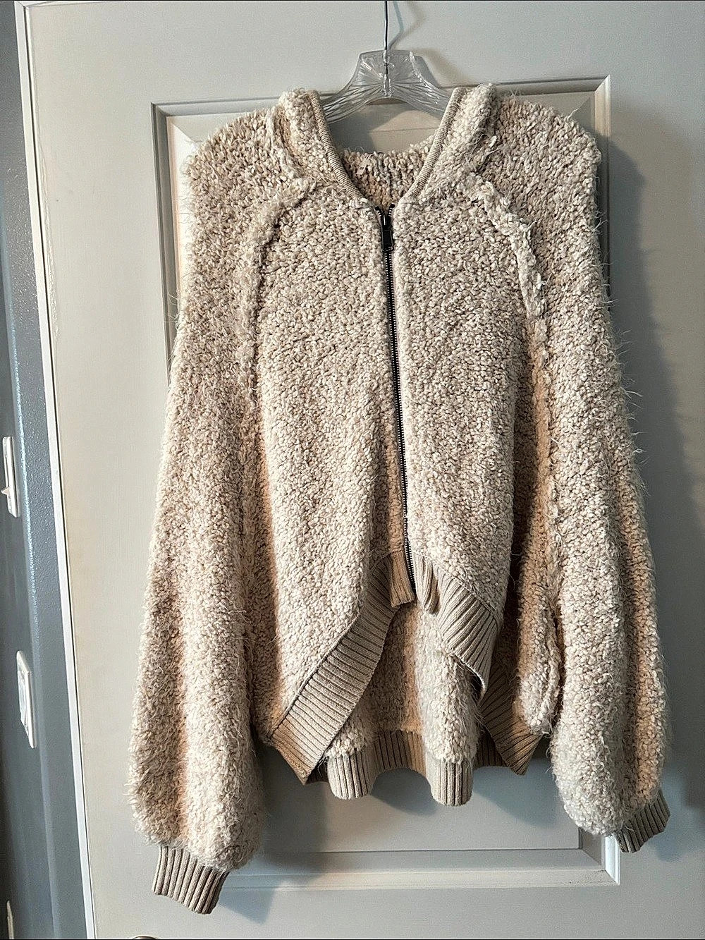 Free people zip up hooded boucle jacket
